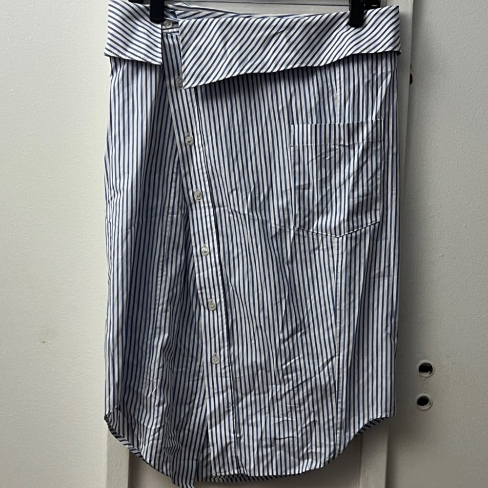 Zara Navy and White Striped Midi Skirt